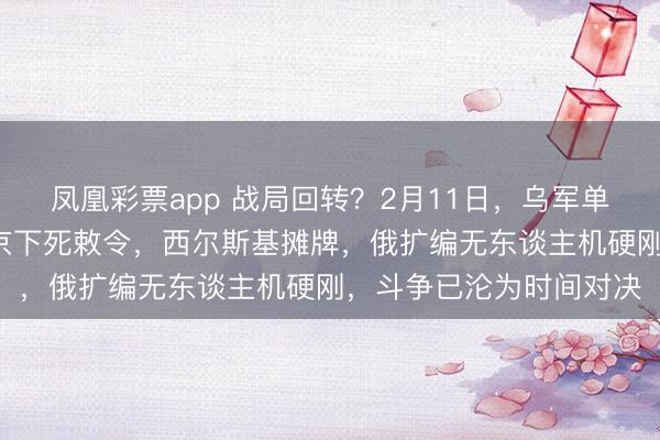凤凰彩票app 战局回转?2月11日,乌军单月收割3万东谈主!普京下死敕令,西尔斯基摊牌,俄扩编无东谈主机硬刚,斗争已沦为时间对决