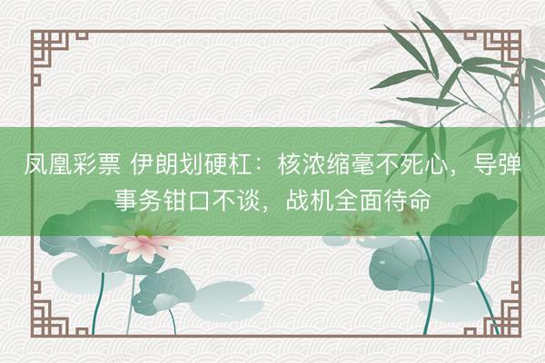 凤凰彩票 伊朗划硬杠:核浓缩毫不死心,导弹事务钳口不谈,战机全面待命