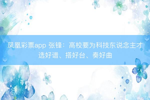 凤凰彩票app 张锋：高校要为科技东说念主才选好谱、搭好台、奏好曲