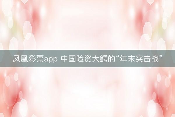 凤凰彩票app 中国险资大鳄的“年末突击战”